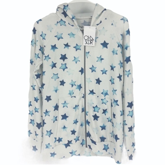CHASER NWT INDIGO BLUE STAR HOODIE SWEATSHIRT S M - Picture 1 of 9